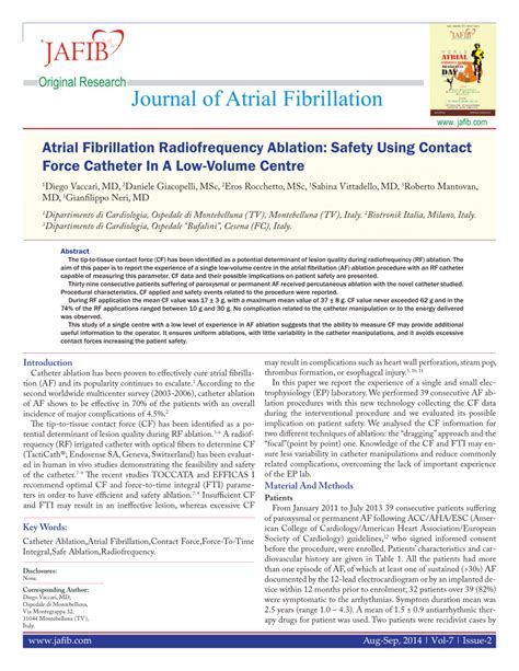 Atrial Fibrillation Radiofrequency Ablation: Safety Using Contact .